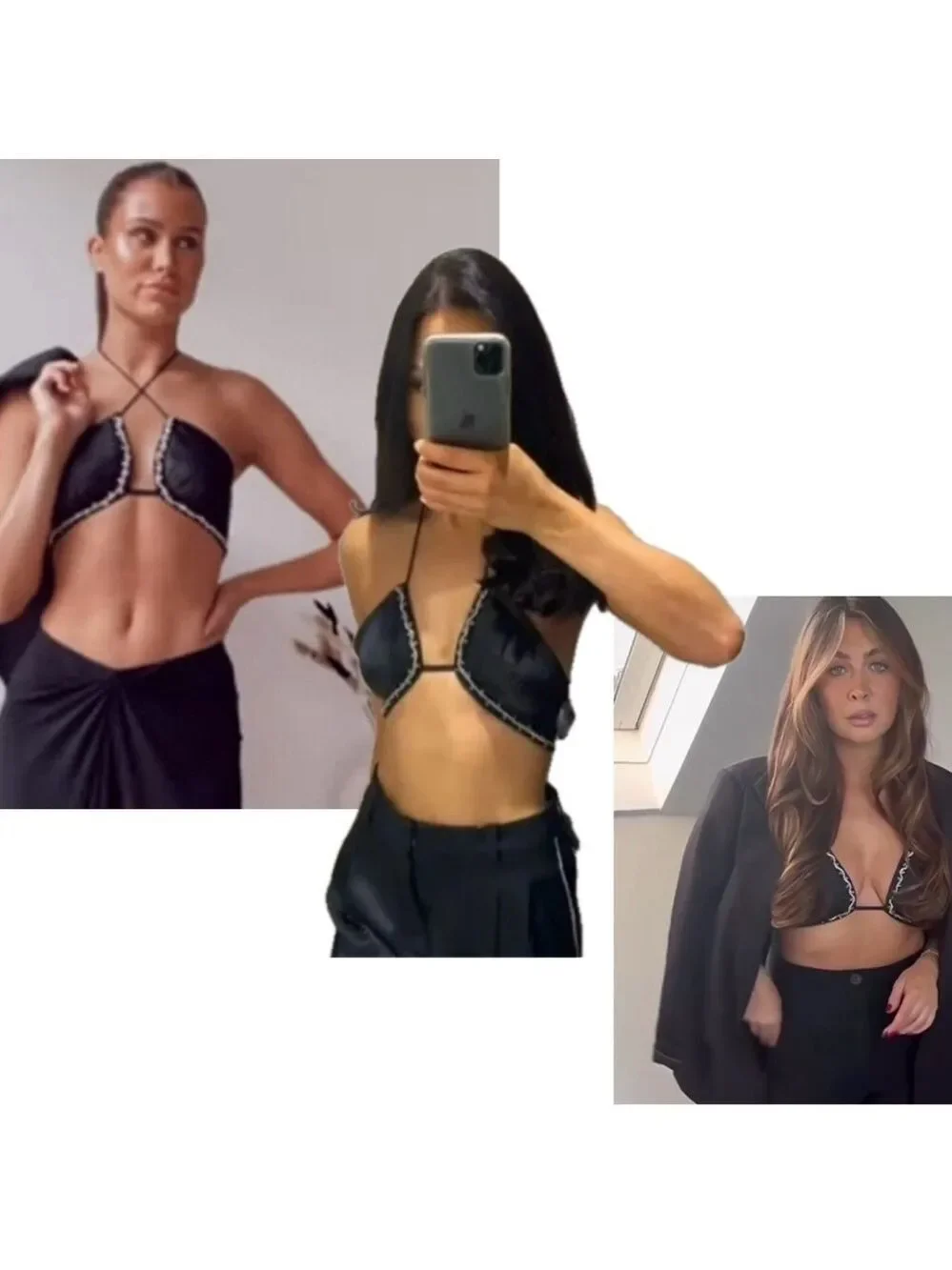 Zara black beaded rhinestone embellished satin bralette crop top Sz L NWT - Picture 3 of 14